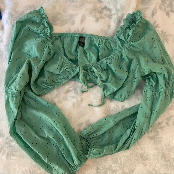 Green Eyelet Crop Top - Picture 1 of 3